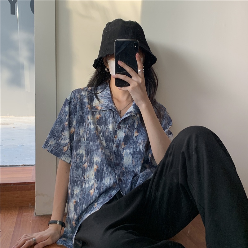 SUXI Áo Sơ Mi Tay Ngắn In Họa Tiết Phong Cách Retro Hàn Quốc Mới Cho Nữ