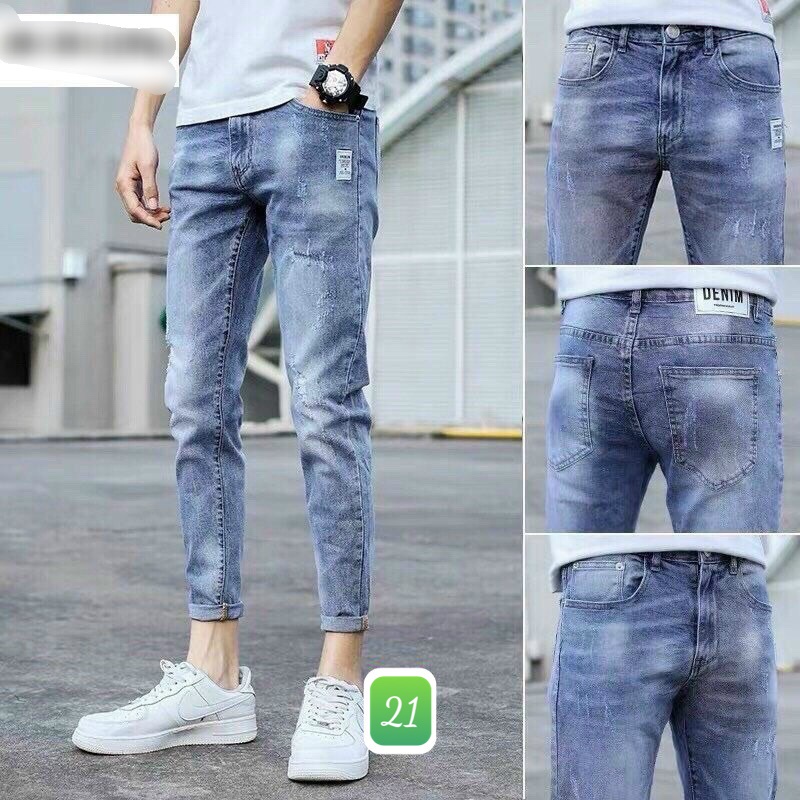 Quần jean nam 💥Freeship💥  Quần rin rách gối chất bò cao cấp Ống Đứng Dáng Cao Basic HA10 | BigBuy360 - bigbuy360.vn