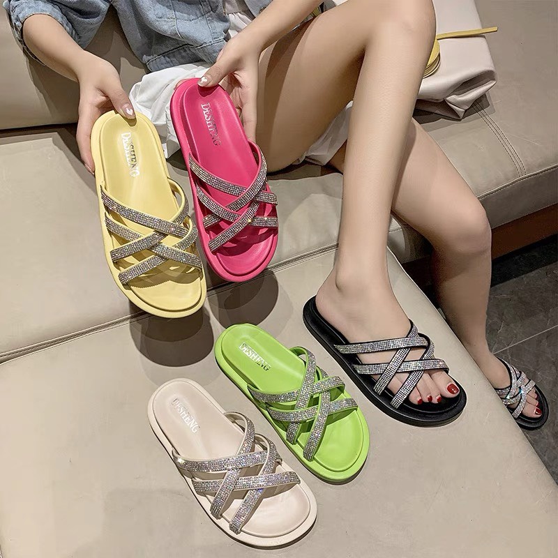 Dép Quai Chéo Nữ Đính Đá QC Cao Cấp Hot Trend Trinh Lê Shop Giày Dép