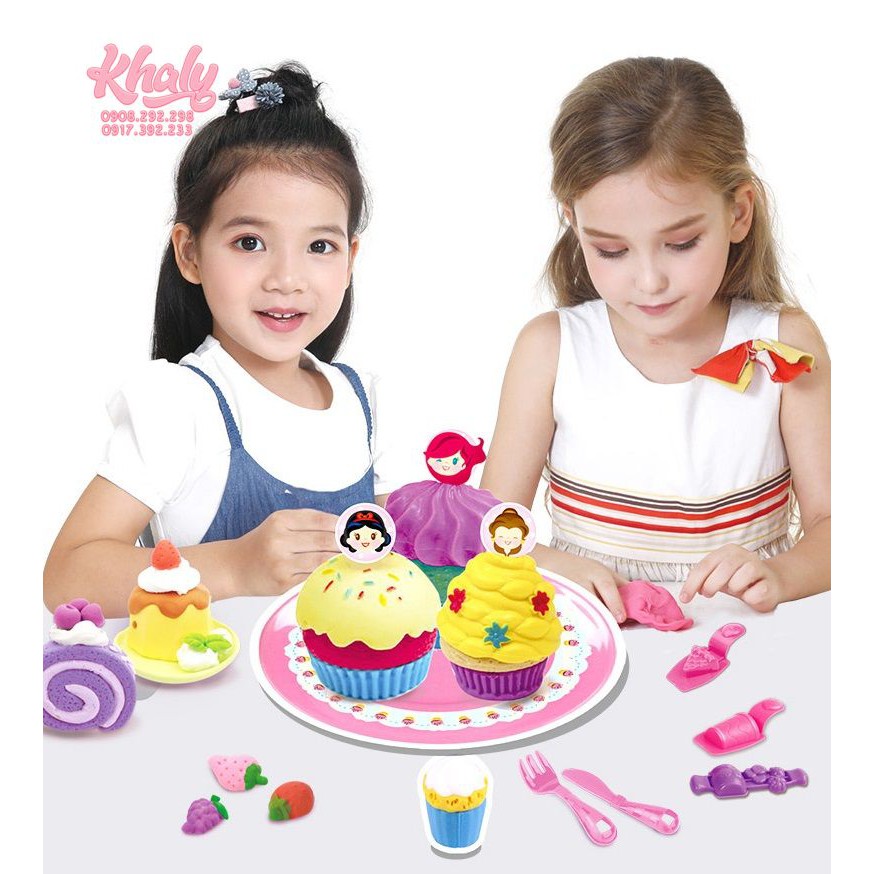 Bộ đồ chơi đất sét làm bánh kem Mini Dessert Dough Set hình công chúa Princess nổi 3D siêu cute cho bé gái - 90NDS2613