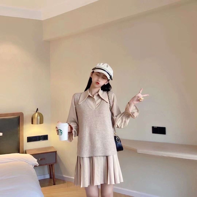 Sét áo gile + váy sơ mi