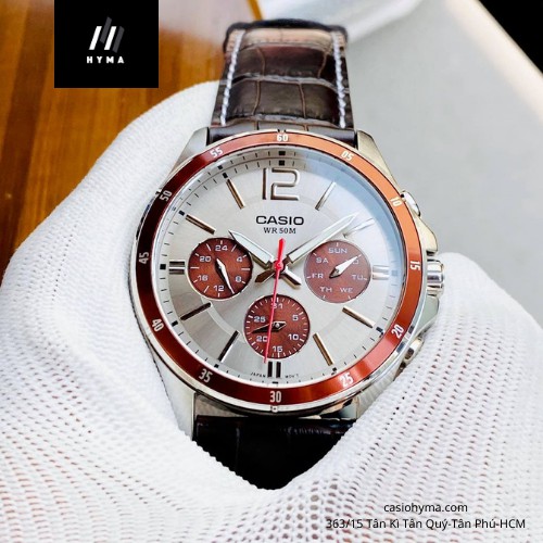 Đồng hồ nam dây da cao cấp Casio MTP 1374L-7A1 Mặt trắng 6 kim Size 42mm Chống nước 5ATM Bảo hành 1 năm Hyma watch