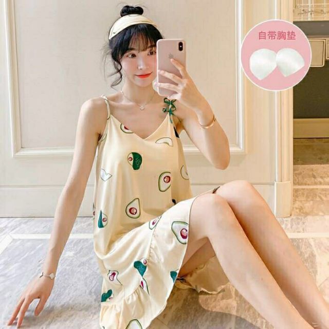 Váy Ngủ 2 Dây Cotton Kèm Bịt Mắt