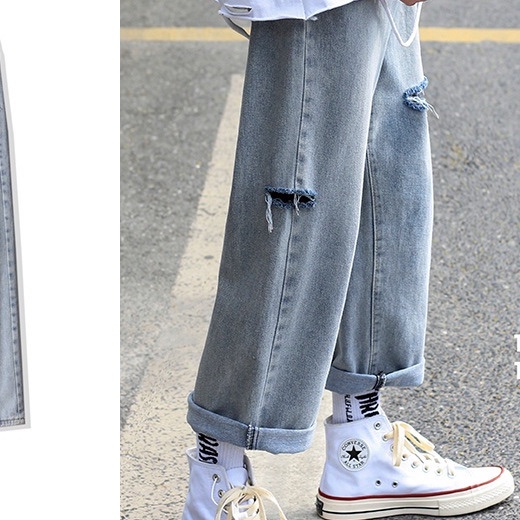 QUẦN BAGGY JEAN NAM CHẤT BÒ ỐNG RỘNG DÀI RÁCH KIỂU, CO GIÃN HÀN QUỐC DB 1013- DUBATI FASHION