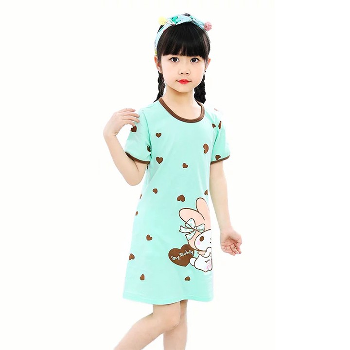 Đầm ngủ bé gái cotton mát mẻ hình thỏ cute cho bé 4-10 tuổi BBShine – DN001