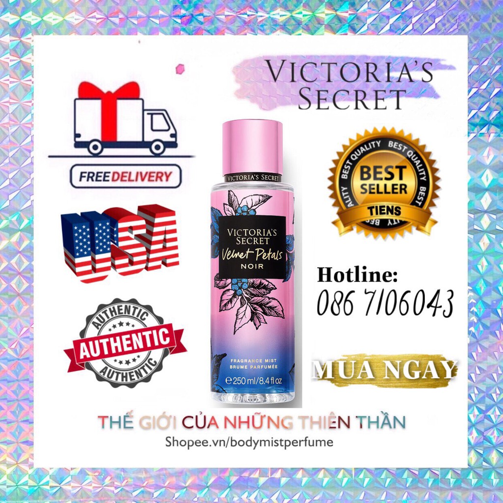 𝗕𝗢𝗗𝗬𝗠𝗜𝗦𝗧⚜️Mẫu thử xịt thơm Body Mist Victoria's Secret-  Velvet Petals Noir 250ml