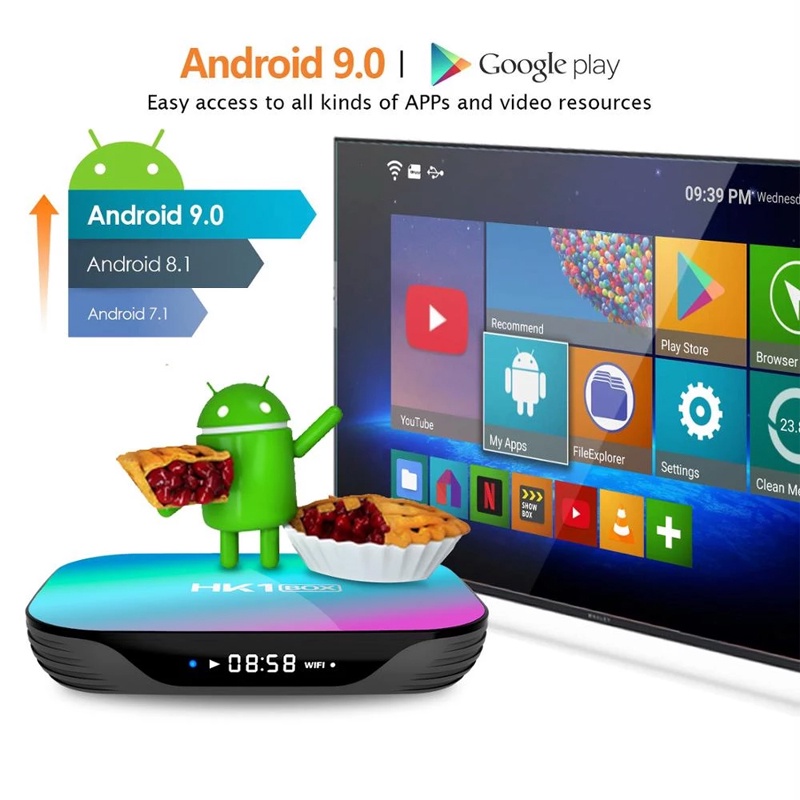 Đầu thu tín hiệu TV thông minh HK1 8k 4gb 128gb 9 S905X3 Android 9.0 1000m Wifi 4k kết nối Googleplay Youtube