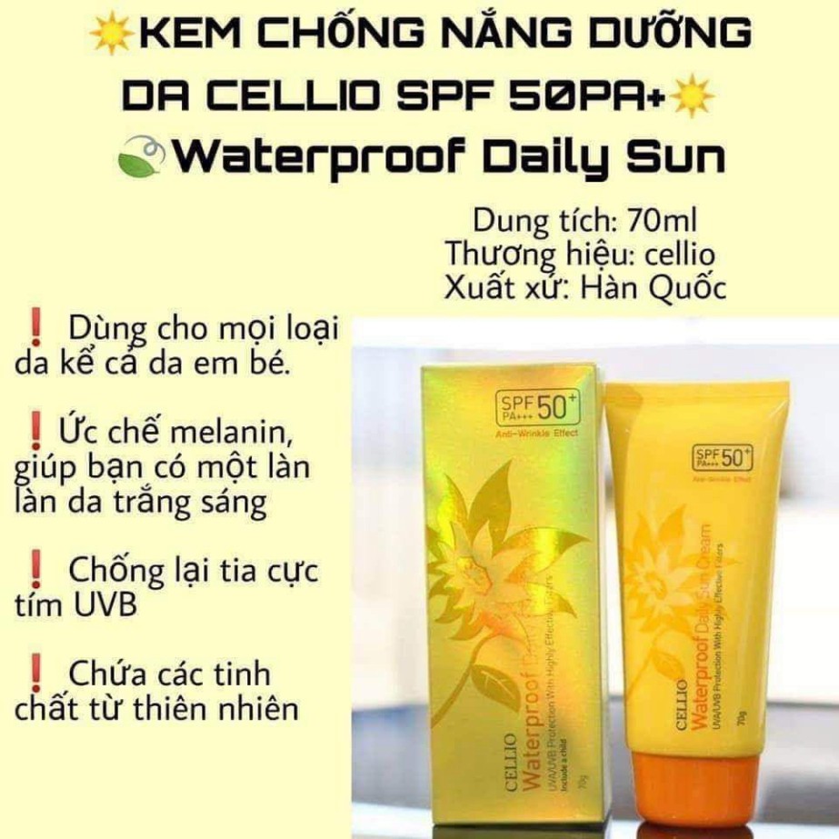 Kem Chống Nắng CELLIO Collagen Whitening Sun Cream SPF50 , KCN vật lý cho các loại da