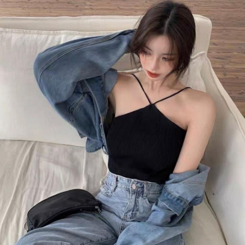 [RẺ VÔ ĐỊCH] Áo 2 Dây Cổ Yếm Mẫu Mới 2 Màu Đen Trắng, Yếm Đan Chéo Ngực