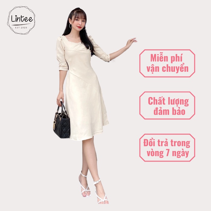 Đầm Công Sở Xếp Li Ngực, Váy Xinh 2 Lớp Cao Cấp Form Đẹp Sang Trọng Thời Trang Nữ Lintee