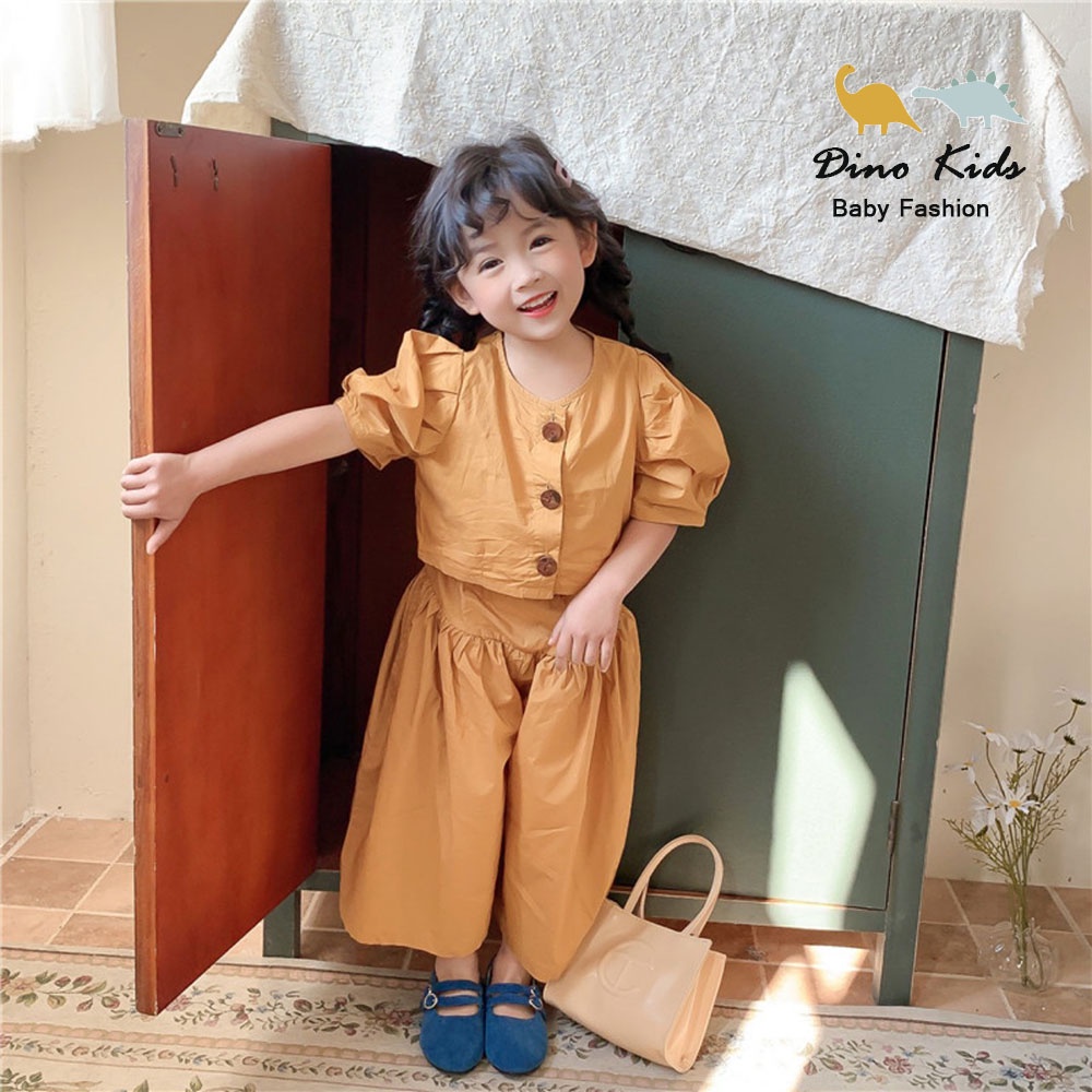 Bộ cộc tay kiểu dáng Hàn Quốc bé gái, Sét áo tay bồng quần ống sớ rộng cho bé