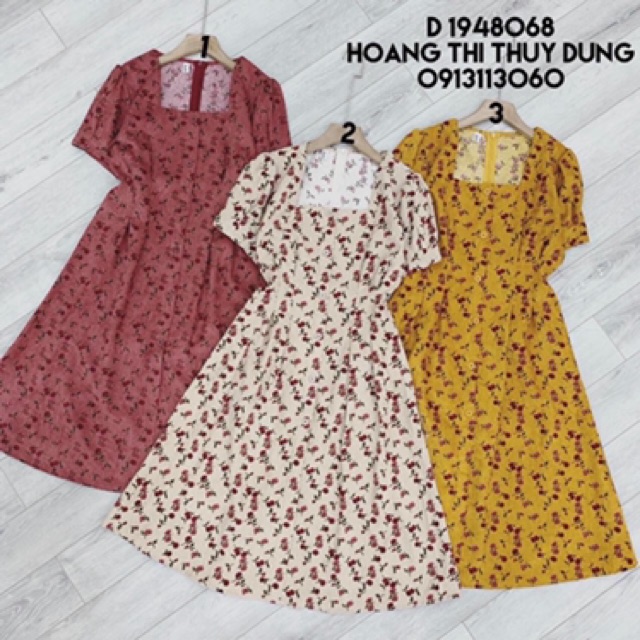 Váy hoa cổ vuông