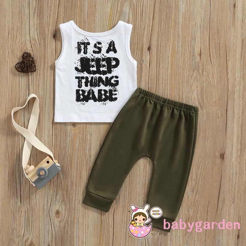 BABYGARDEN-0-3years Baby Boy Outfits, Sleeveless Letter Printed Round Neck Tank Tops + Elastic Waist Solid Color Pants Set