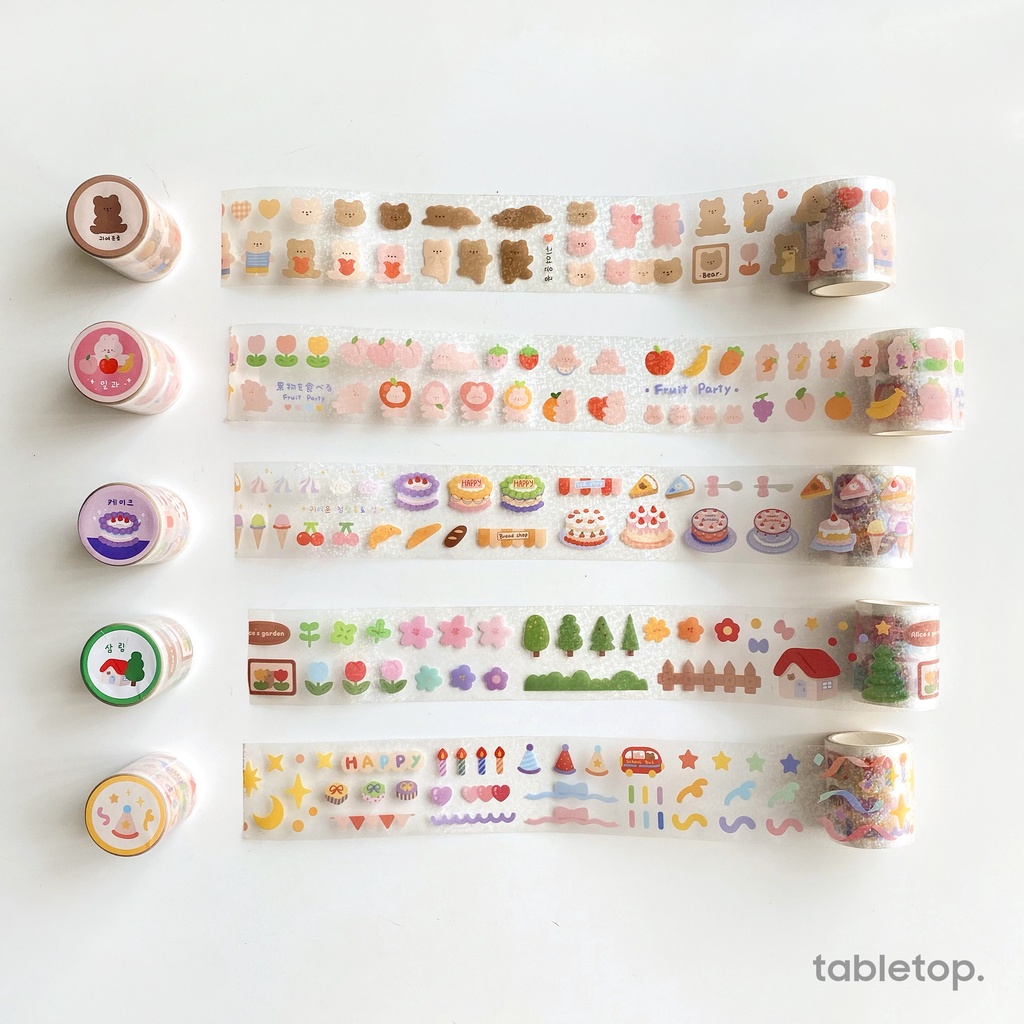 Washi tape trong suốt lấp lánh in hình dễ thương bản to 5cm - băng dính/ băng keo trang trí sổ tay, planner