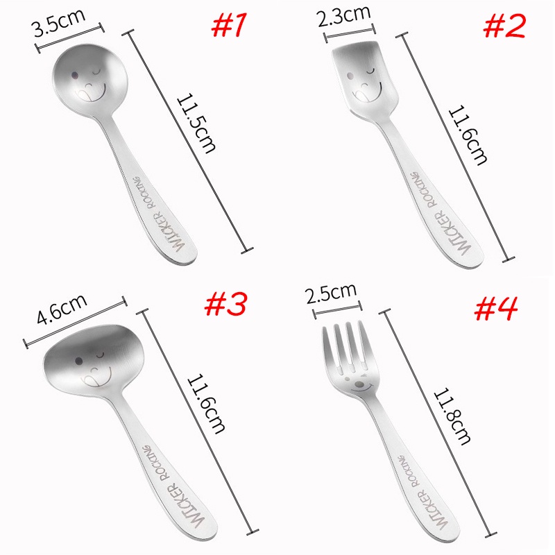 Bộ Muỗng Nĩa Bằng Thép Không Gỉ Hình Mặt Cười Dễ Thương Cho Bé