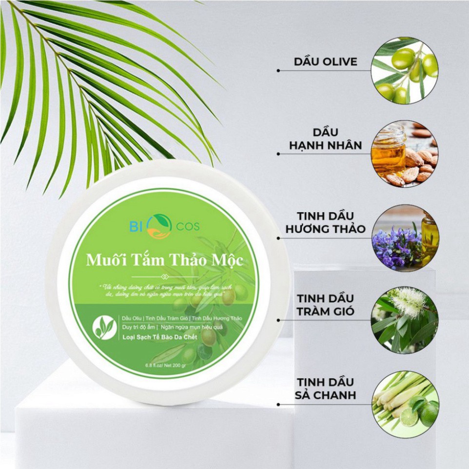 Muối Tắm Thảo Mộc BIOCOS - Loại Bỏ Mụn Lưng, Viêm Nang Lông Kết Hợp Tẩy Tế Bào Da Chết Body 200g
