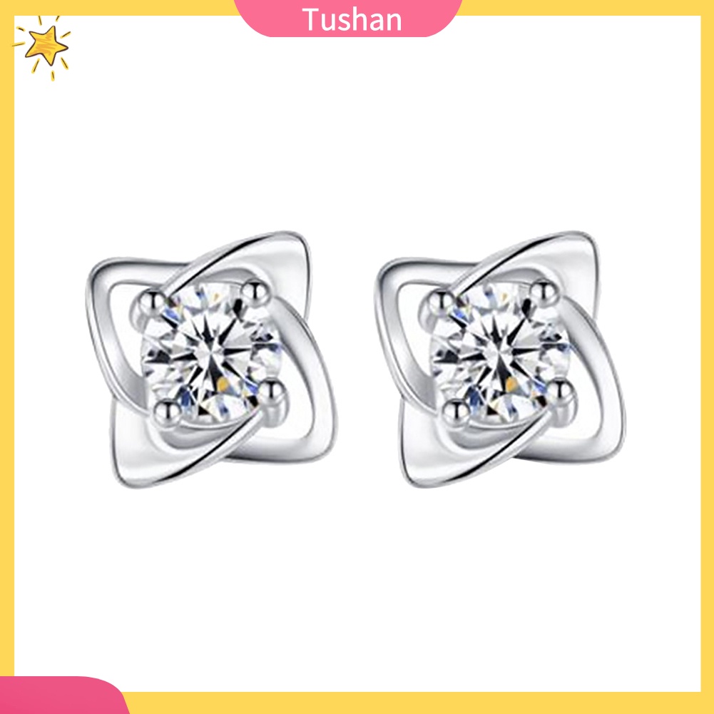 Khuyên tai hình lá 4 cánh khảm kim cương giả quà tặng cho lễ Valentine