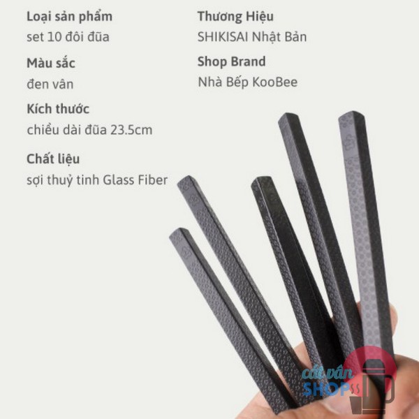 Set 10 đôi đũa Nhật sợi thuỷ tinh Glass Fiber SHIKISAI - Đũa Nhật kháng khuẩn chống nấm mốc chống trơn trượt