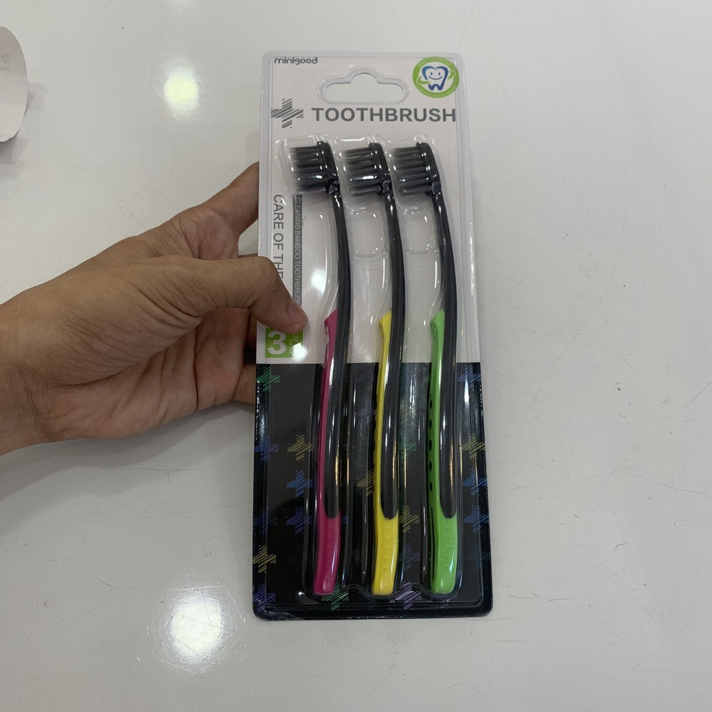 Bộ 3 bàn chải đánh răng than hoạt tính MINIGOOD lông mịn