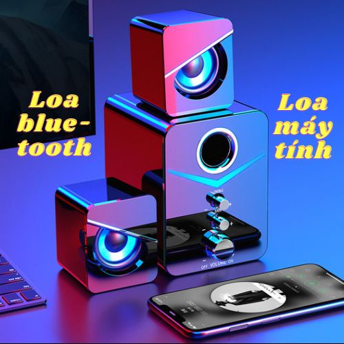 Loa bluetooth loa máy tính D221 âm thanh Super Bass trầm ấm Treble cực đã, có đèn Led nổi jack cắm 3.5mm cho pc,laptop