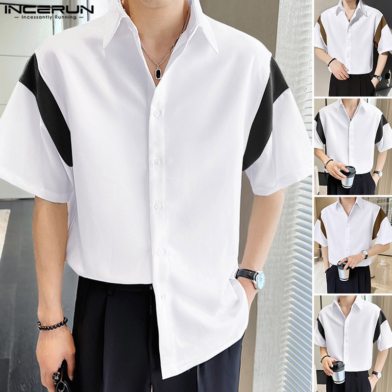Áo sơ mi INCERUN tay lửng màu trơn phong cách Hàn Quốc cho nam