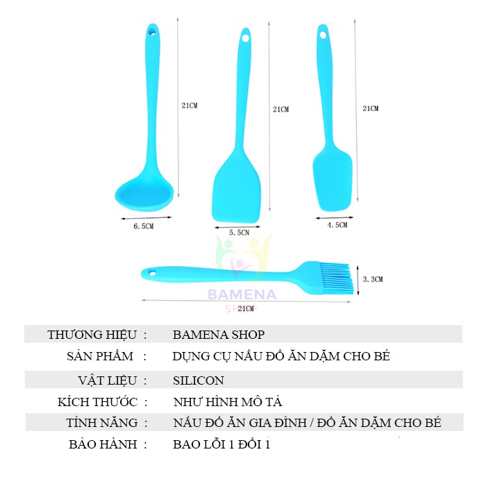 Bộ dụng cụ nhà bếp silicon 4 chi tiết nấu đồ ăn dặm cho bé AD62