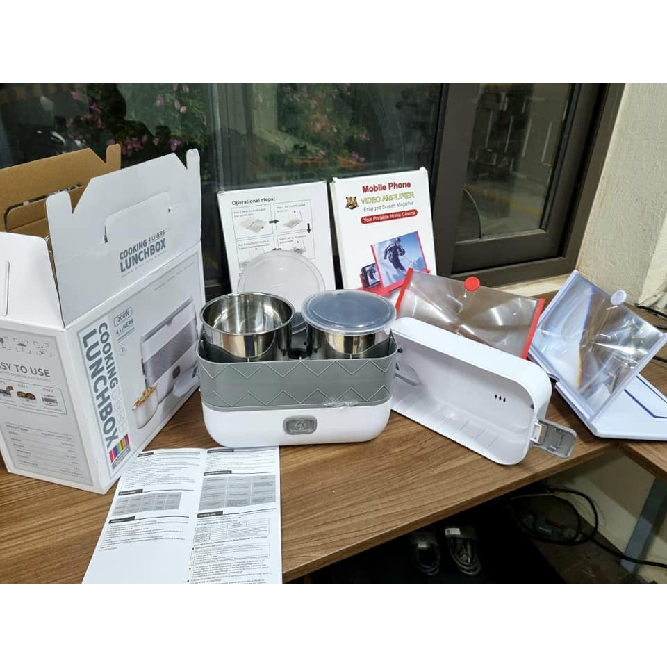 Hộp Cơm Cắm Điện COOKING LUNCHBOX Hộp Cơm Văn Phòng 2 Tầng 4 Bát Inox Có Chức Năng Giữ Nhiệt, Hâm Nóng và Tự Nấu Chín