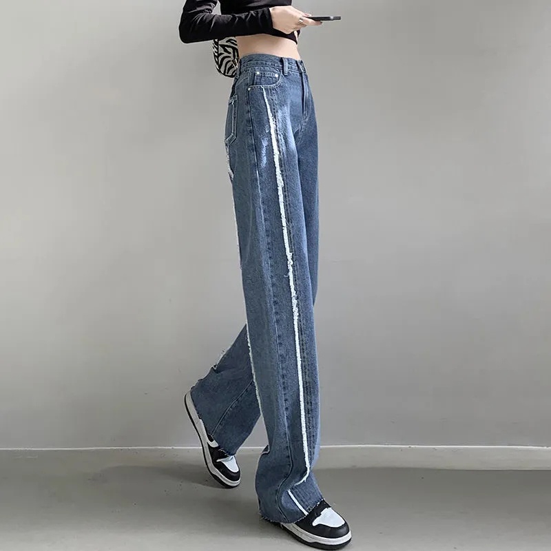 Quần Jeans Nữ Dài Lưng Cao Ống Rộng Thời Trang Hàn