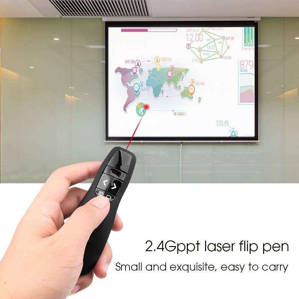 Bút Trình Chiếu Slide R400 PowerPoint Laser 2.4G. Bút Chỉ Máy Chiếu Màu Đen, Nút Ấn Nhạy, Độ Bền Cao