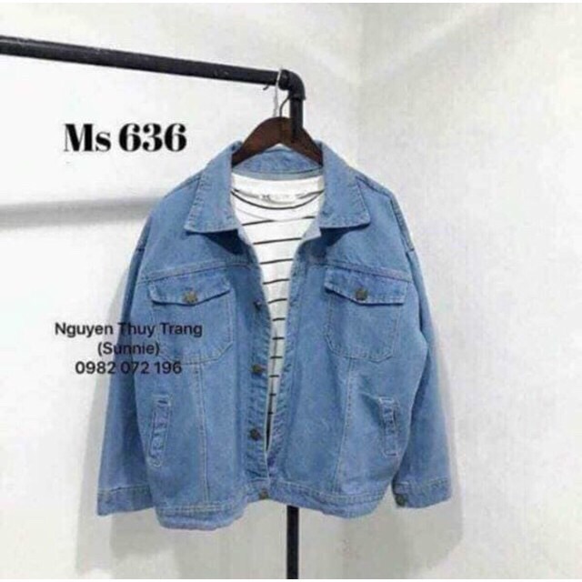 Áo khoác jean nữ Haly xanh nhạt 4 túi form rộng BB097
