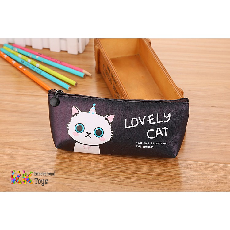 Đồ dùng học sinh, quà tặng cho con: Túi đựng bút 1 ngăn lovely cat - KKstore