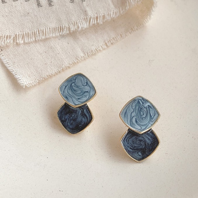 Khuyên Tai Xi Mạ Phối Đá Xanh Phong Cách Retro