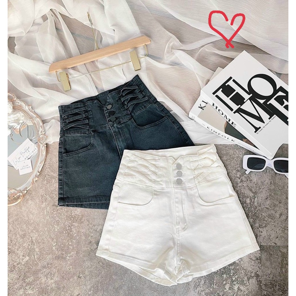 Quần short nữ kaki thời trang 3 nút hai bên nhấn kiểu chéo LL