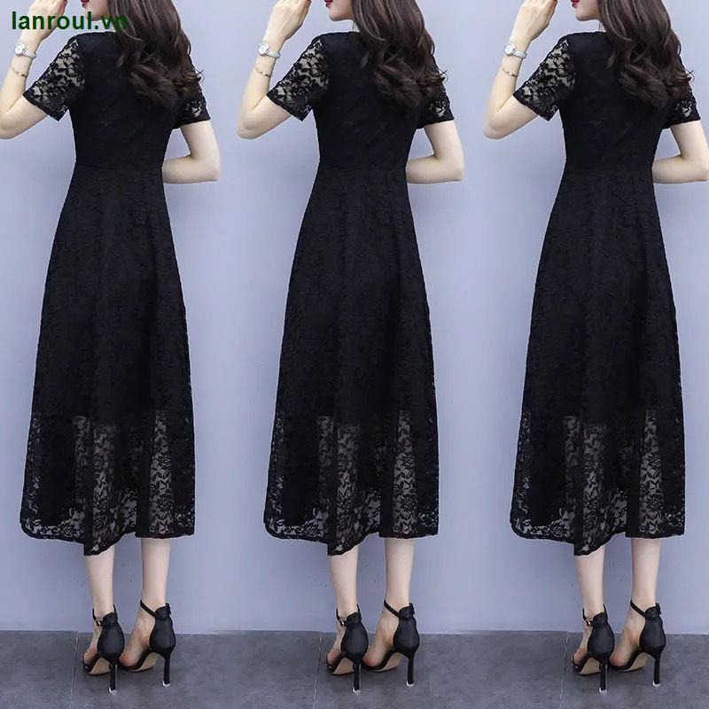 Đầm Dài Qua Gối Tay Ngắn Phối Ren Phong Cách Mới Dành Cho Phụ Nữ Trung Niên 2022
