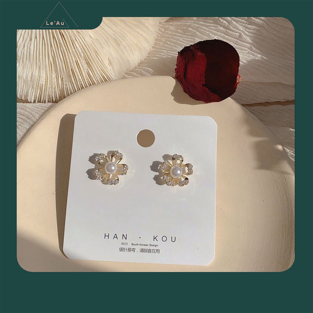 Bông Tai Nữ Bông Tai Hàn Quốc Khuyên Tai Hoa Đá Bạc S925_Leau KT74