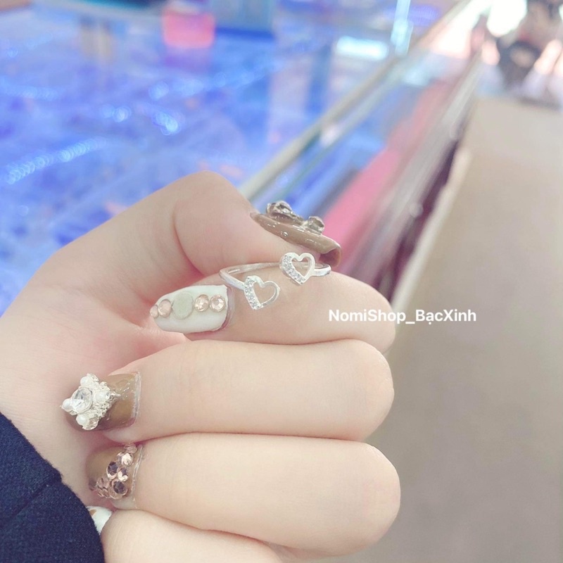 Nhẫn nữ trái tym đôi freesize xinh xắn rẻ đẹp Mainomi Shop Bạc Xinh