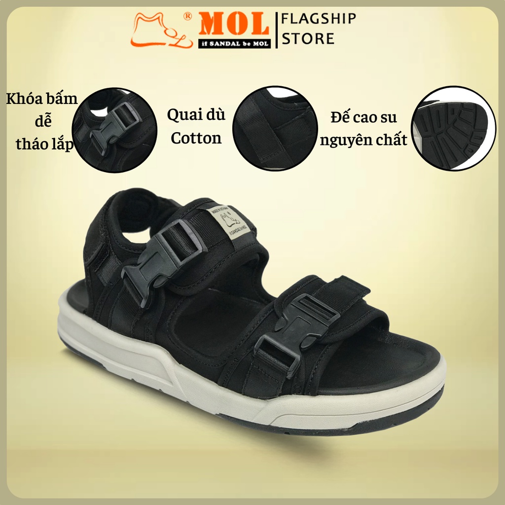 Giày Sandal MOL Unisex Nam Nữ 2 Quai Ngang Êm Bền Phù Hợp Đi Học Đi Làm Đi Du Lịch Màu Đen Mã MS1803