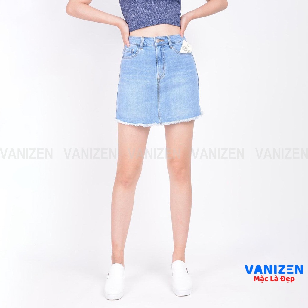 Chân váy jean nữ có quần bên trong đẹp lưng cao cạp cao trơn gấu tua rua hàng hiệu cao cấp mã 403 VANIZEN