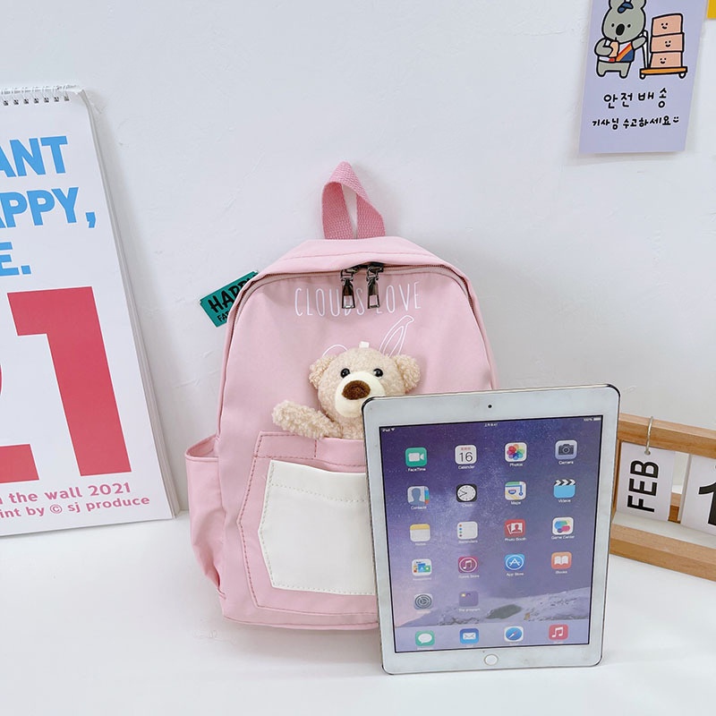 Ba Lô Đi Học Bằng Nylon Nhẹ In Họa Tiết Gấu Hoạt Hình Dễ Thương Cho Bé Mẫu Giáo