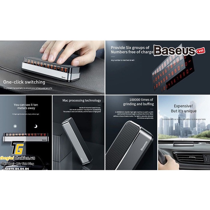 Bảng số điện thoại dạ quang Baseus gắn trên táp lô, taplo xe hơi, ô tô