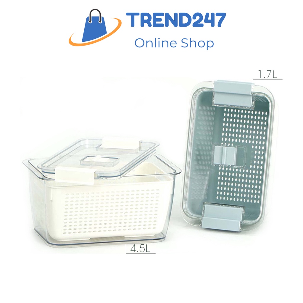 Set 2 Hộp Đựng Thực Phẩm 2 Lớp Có Lỗ Thoát Nước, Thoát Khí Để Tủ Lạnh