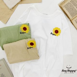 Áo thun thêu hình hoa cúc - ẢNH THẬT