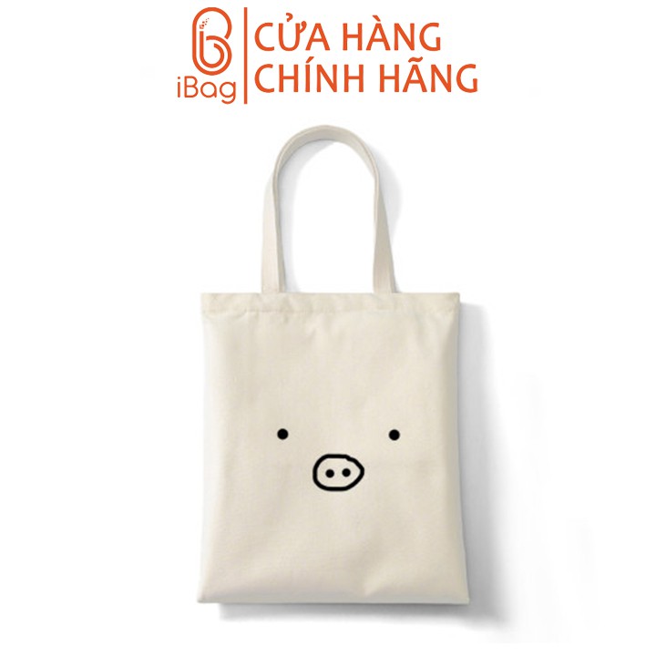 Túi tote vải canvas IBAG nữ phong cách ulzzang dáng unisex in hình mặt heo N040
