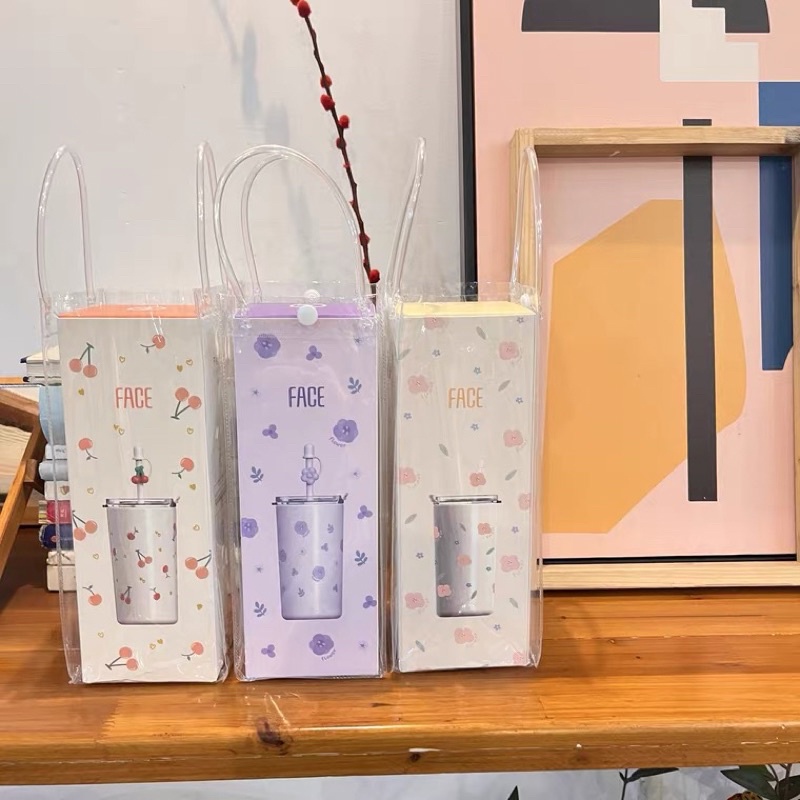 Bình nước giữ nhiệt cao cấp hãng Face  hoạ tiết hoa cherry , anh đào dễ thương phong cách Hàn Quố