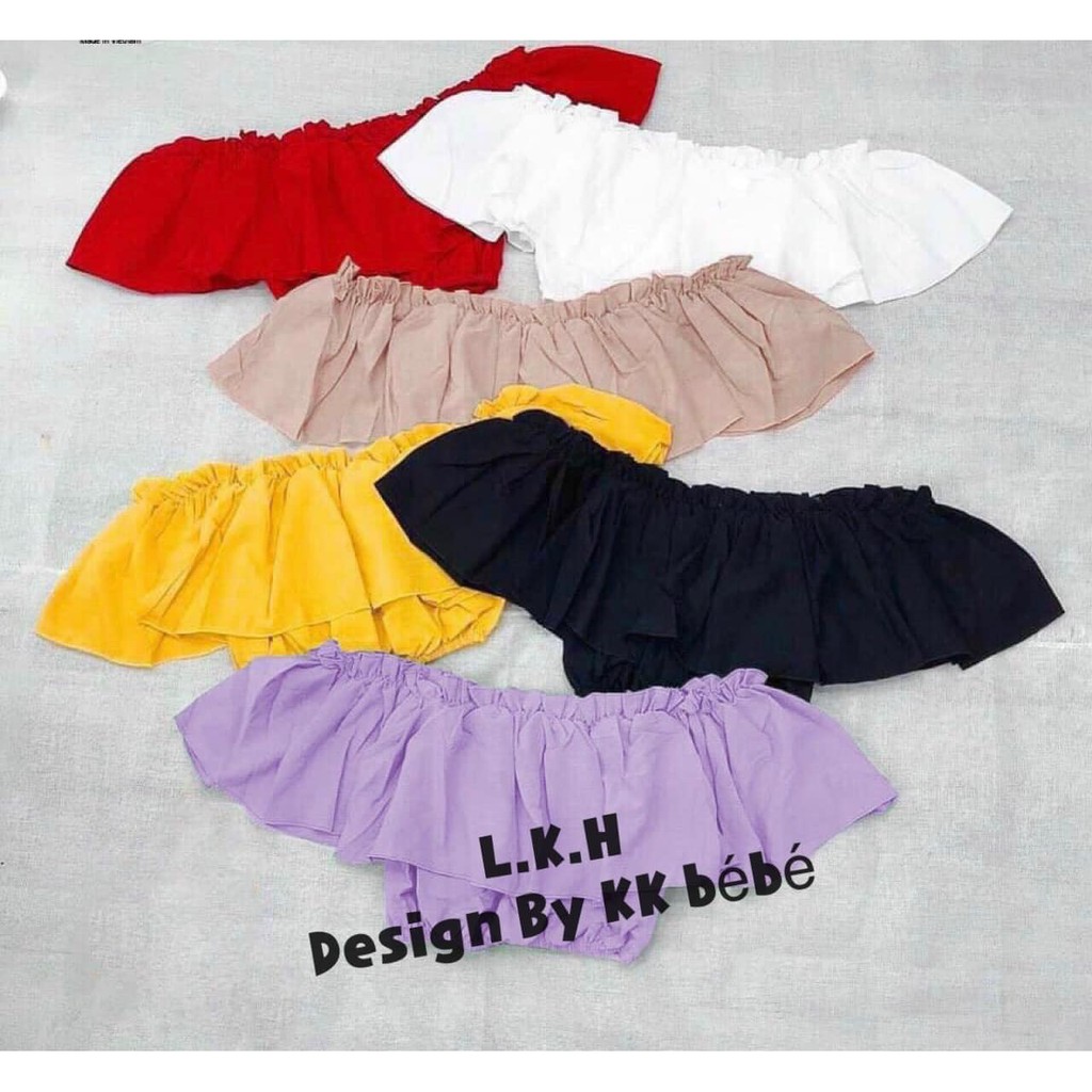 Áo bẹt vai crop bé gái