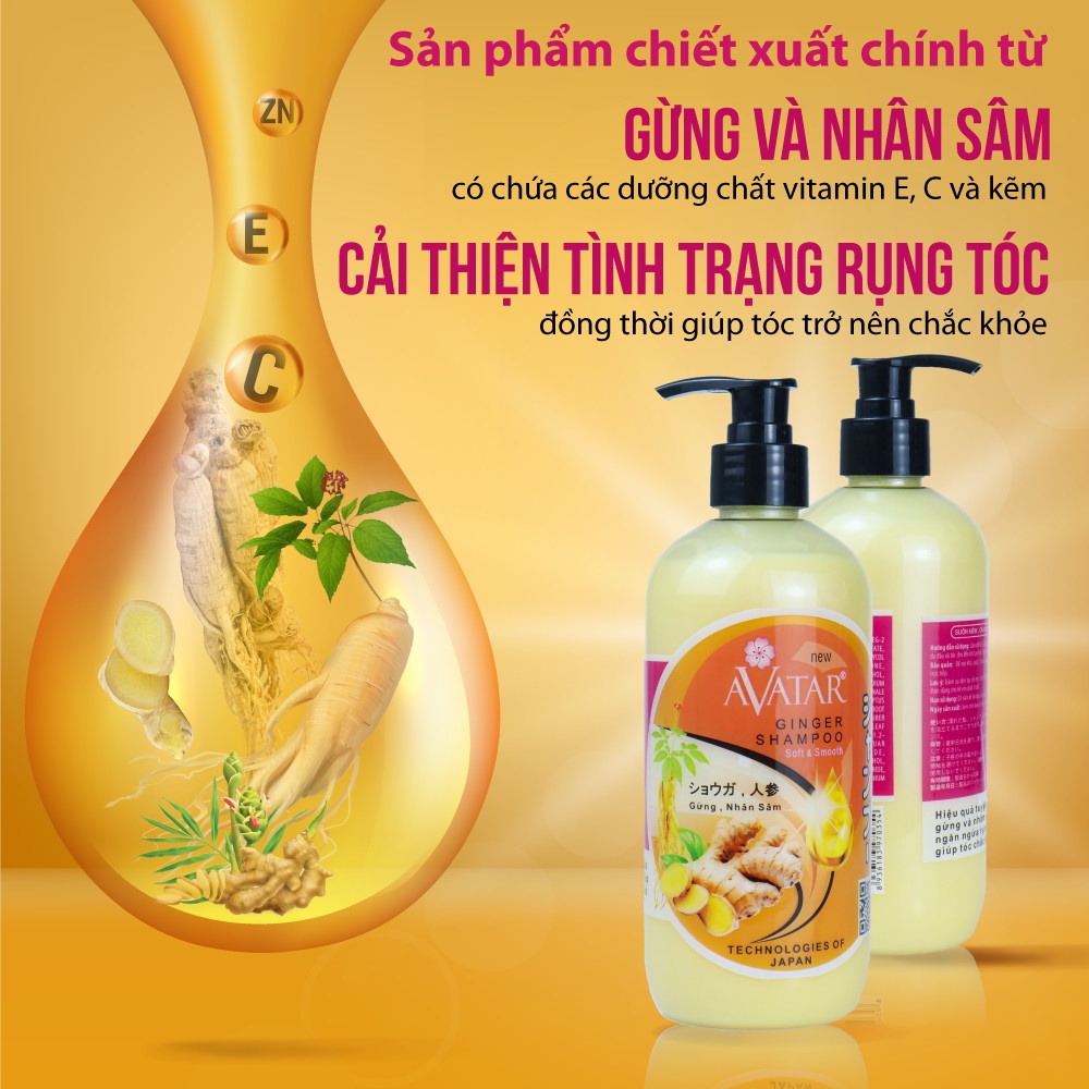 Combo 2 Chai Dầu Gội Gừng Nhân Sâm Và Dầu Xả Tinh Chất Sơn Trà Nuôi Dưỡng Tóc Chắc Khỏe