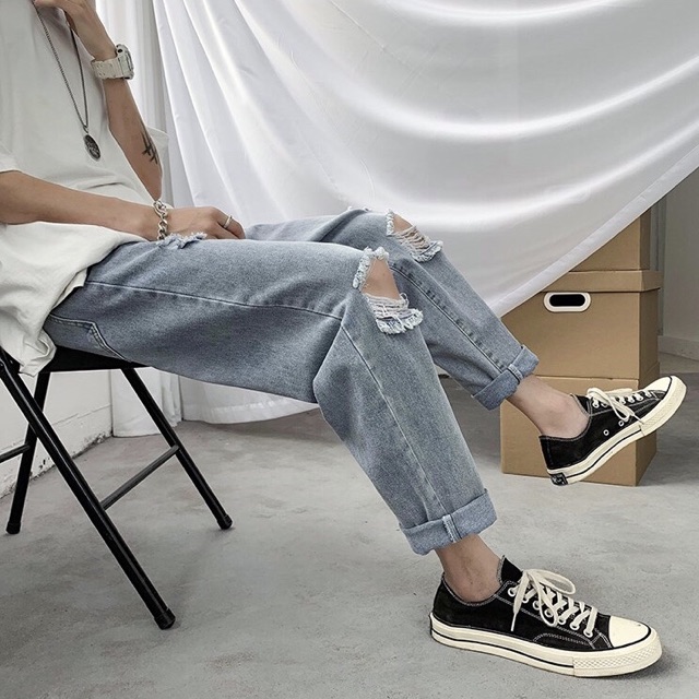 Quần Jeans Baggy Dáng Rách Gối 2020