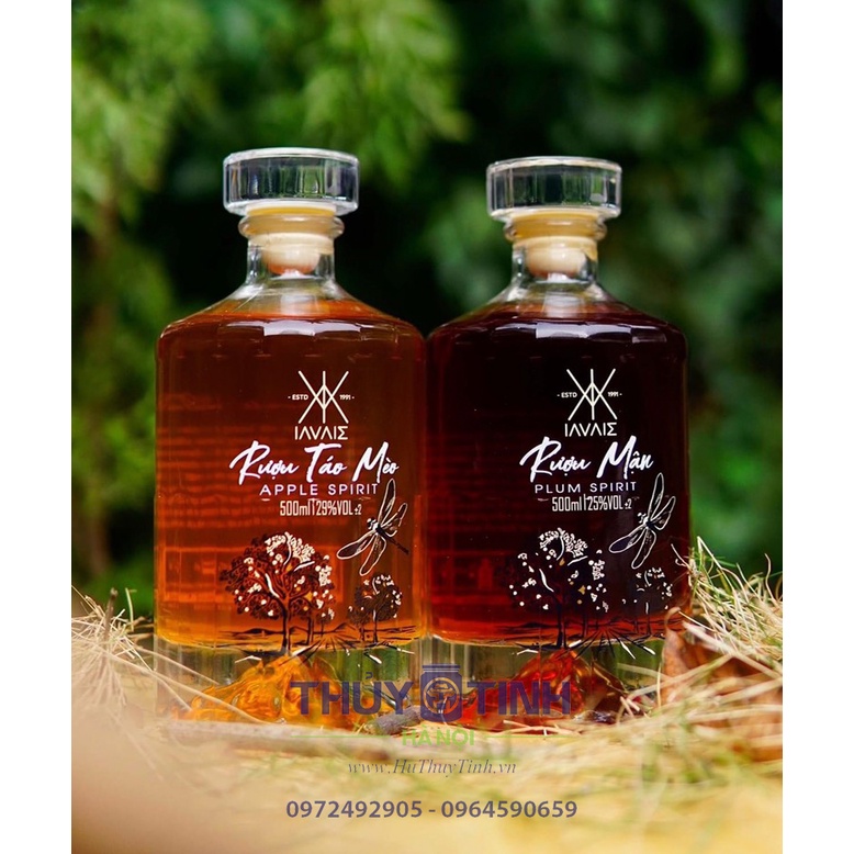 Chai thủy tinh cao cấp đựng rượu Wisky dung tích 500ml nắp bấc pha lê tiện dụng