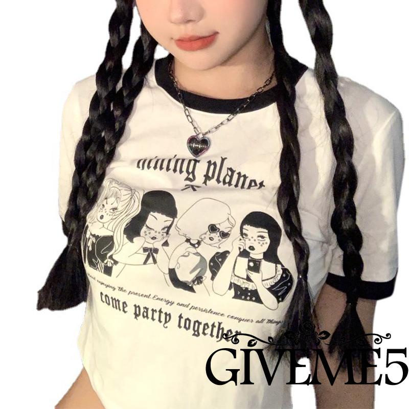 Áo thun nữ ngắn tay cổ tròn in hình nhân vật hoạt hình