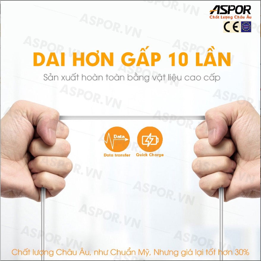 Micro USB 2.4A Dây cáp sạc ASPOR AC-05 Micro USB cho Android, Tab, Xiaomi Sạc Nhanh, Chống Gẫy Gập - Bảo Hành 12 Tháng